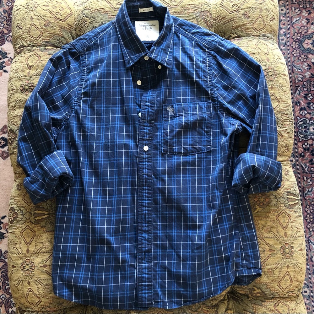 Abercrombie & Fitch Men's Button-down Shirt XL Dark Blue White Plaid